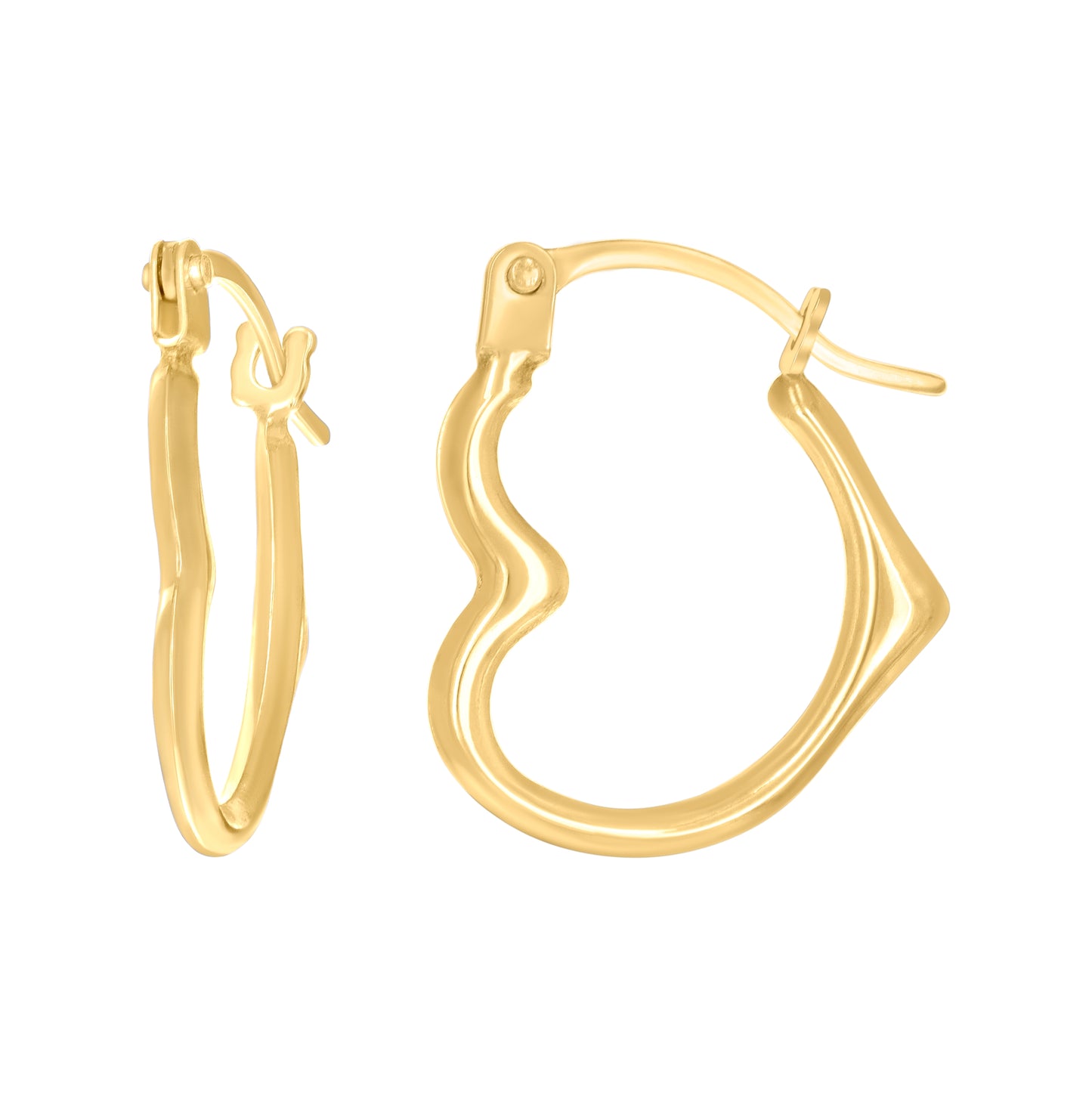 14K Yellow Gold Womens Heart Hoop Earrings