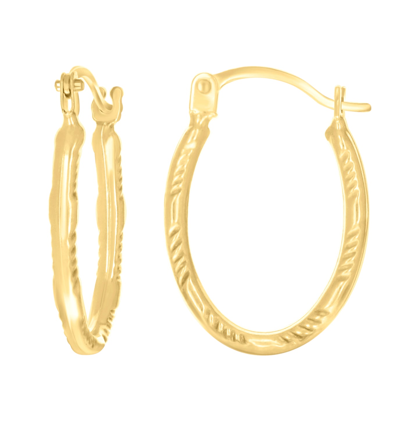 14K Yellow Gold Womens Patterned Oval Hoop Earrings