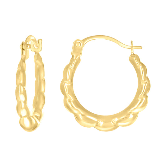 14K Yellow Gold Womens Scalloped Fashion Hoop Earrings