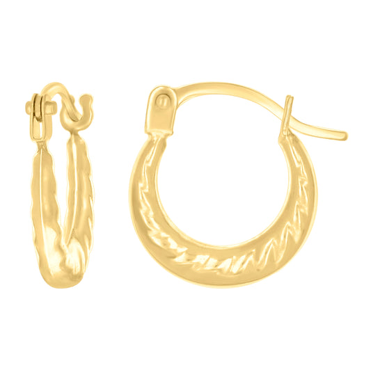 14K Yellow Gold Womens Patterned Fashion Hoop Earrings