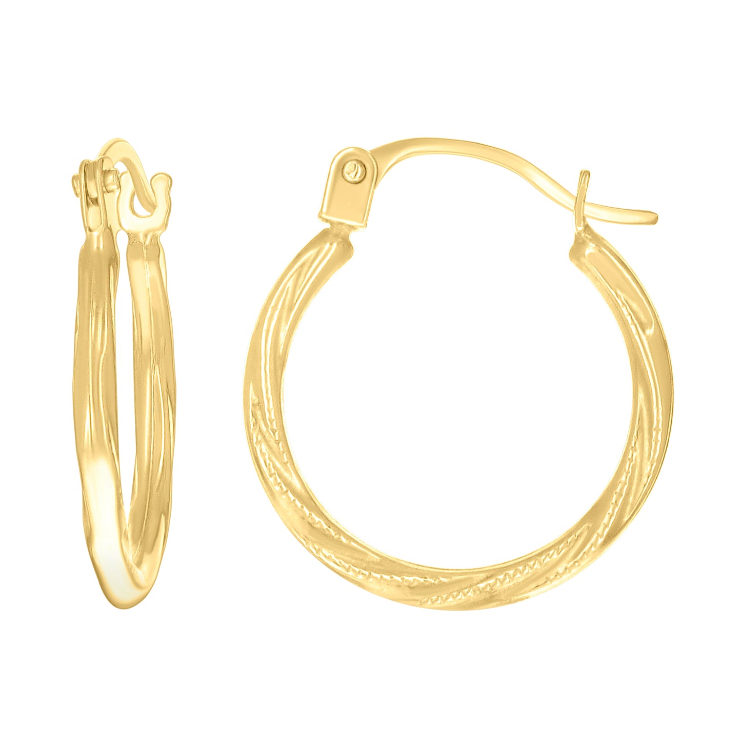 14K Yellow Gold Womens Round Twisted Hoop Earrings