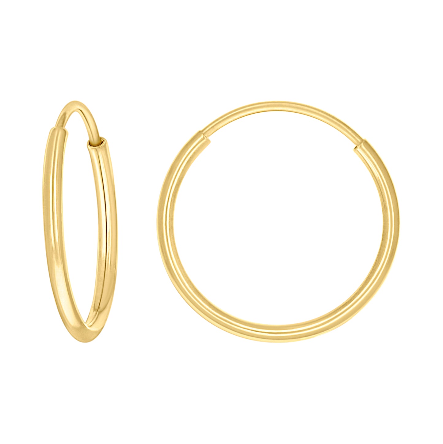 14K Yellow Gold Womens Round Tube Endless Hoop Earrings