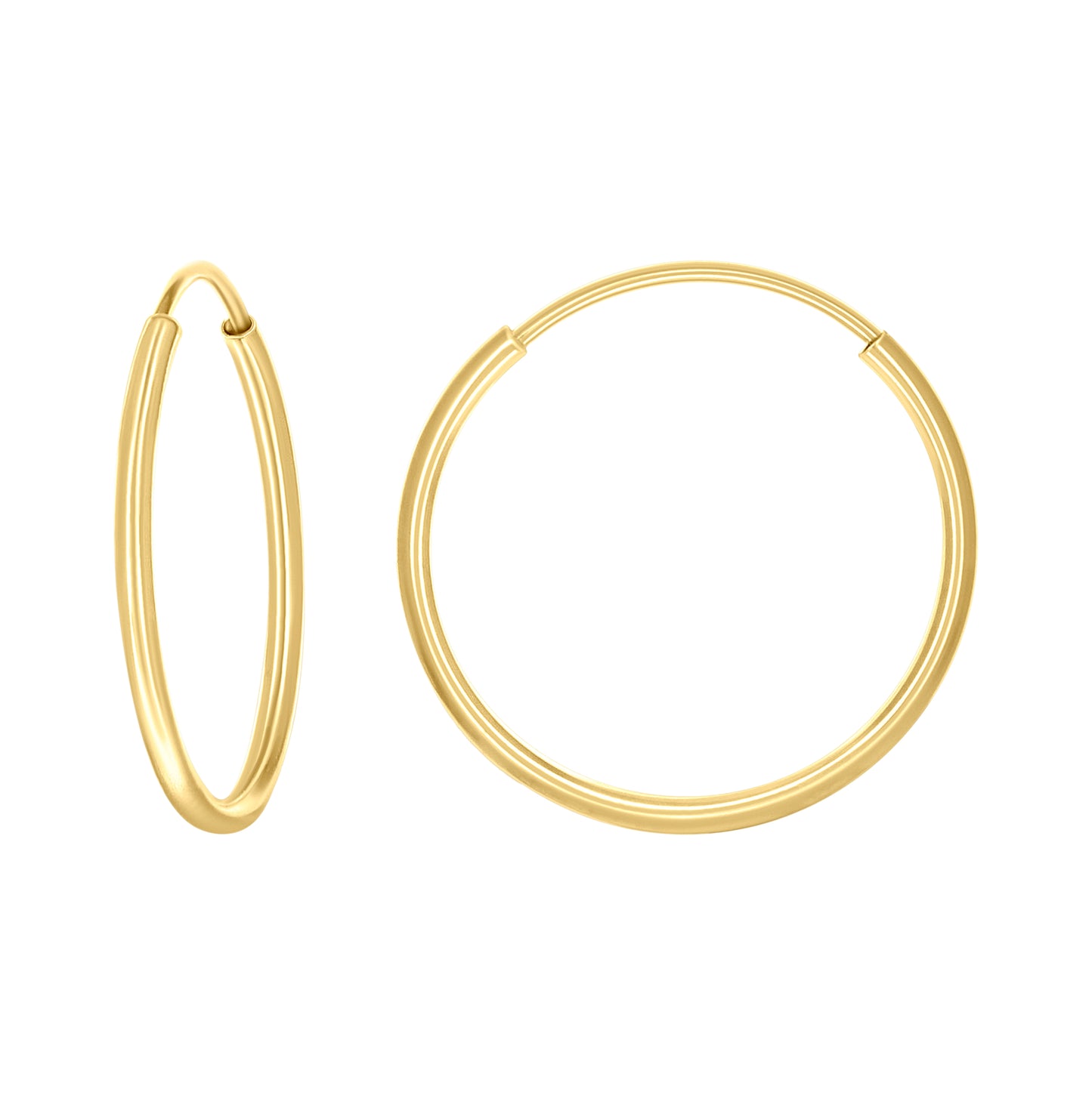 14K Yellow Gold Womens Round Tube Endless Hoop Earrings