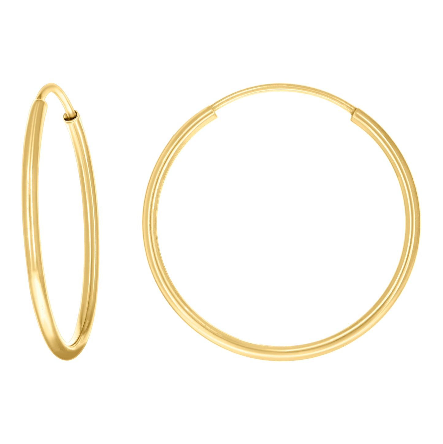 14K Yellow Gold Womens Round Tube Endless Hoop Earrings