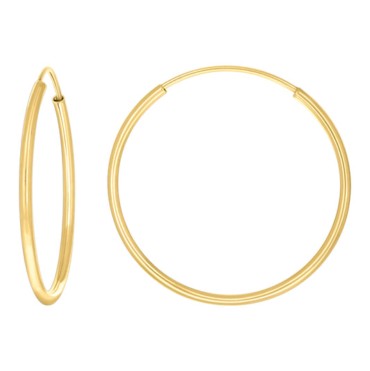 14K Yellow Gold Womens Round Tube Endless Hoop Earrings
