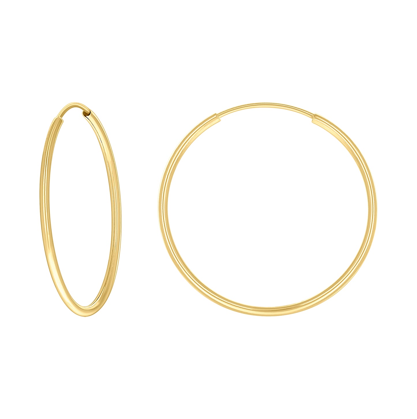 14K Yellow Gold Womens Round Tube Endless Hoop Earrings