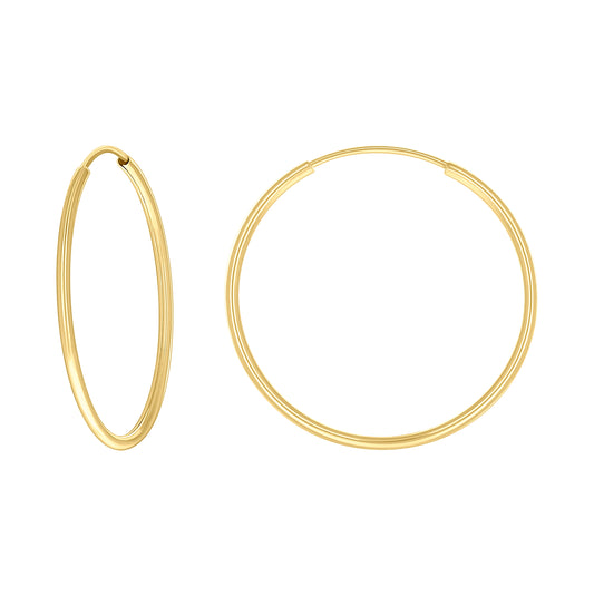 14K Yellow Gold Womens Round Tube Endless Hoop Earrings