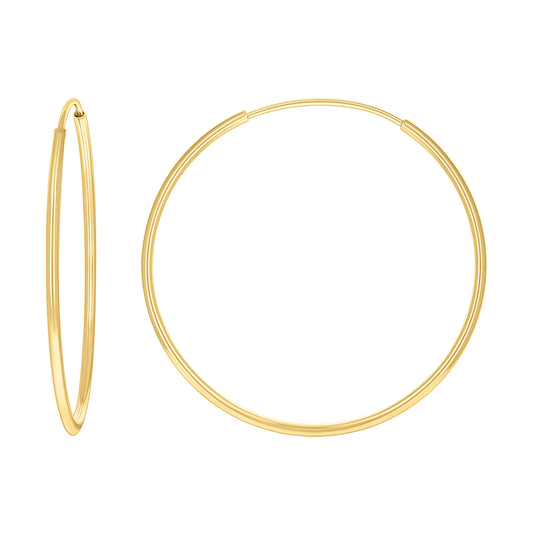 14K Yellow Gold Womens Round Tube Endless Hoop Earrings