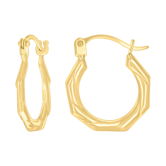 14K Yellow Gold Womens Octagon Twisted Hoop Earrings