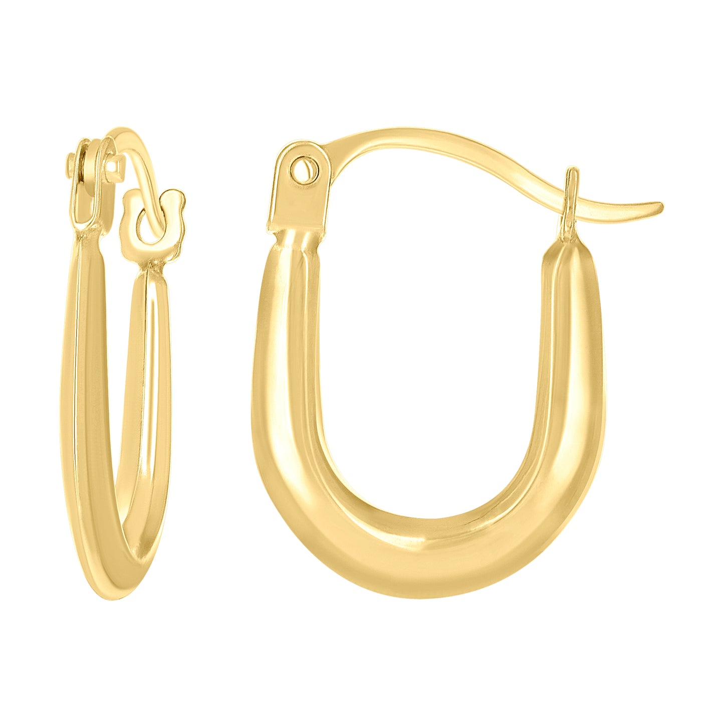 14K Yellow Gold Womens U-Shaped Fashion Hoop Earrings