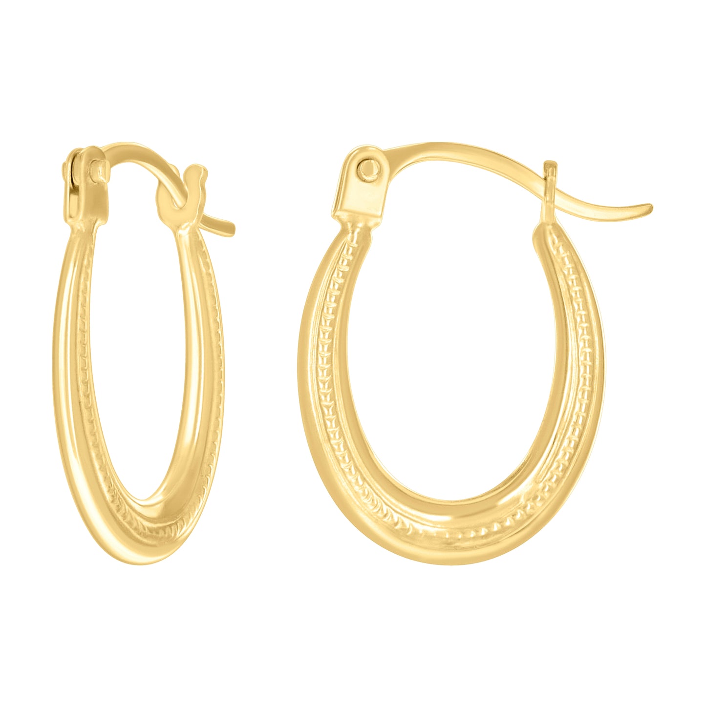 14K Yellow Gold Womens Patterned U-Shaped Fashion Hoop Earrings