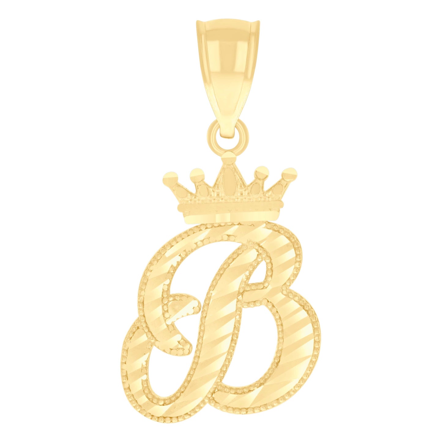 10K Yellow Gold Unisex Crown Alphabet Initial Charm Pendant
