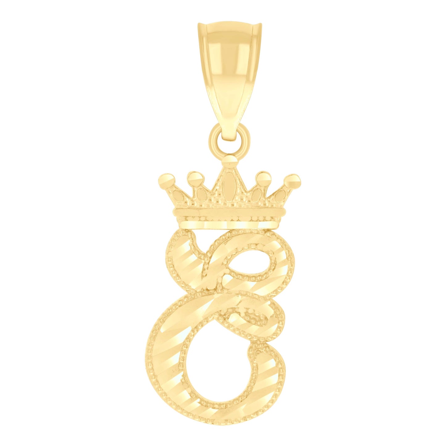 10K Yellow Gold Unisex Crown Alphabet Initial Charm Pendant