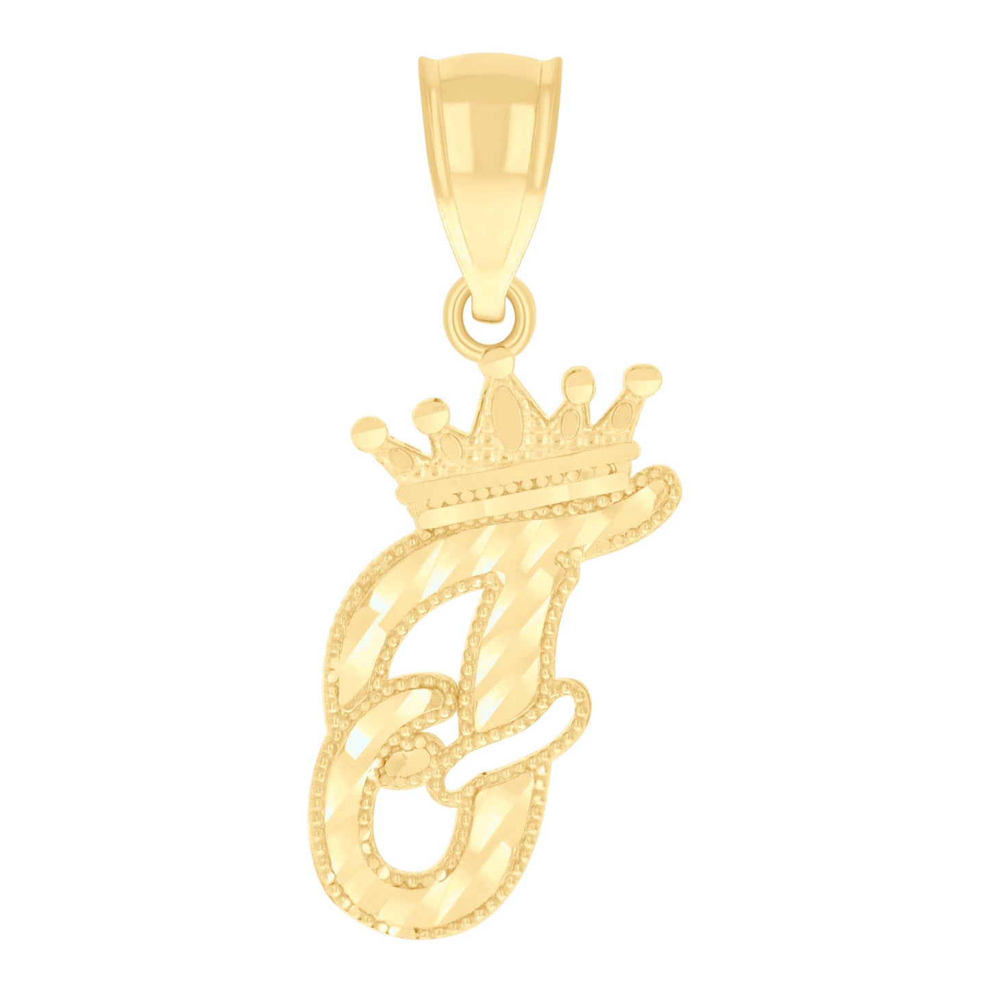 10K Yellow Gold Unisex Crown Alphabet Initial Charm Pendant