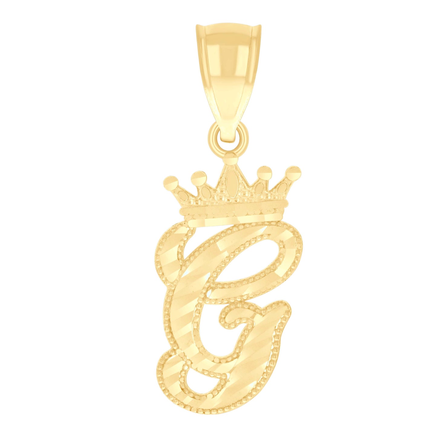 10K Yellow Gold Unisex Crown Alphabet Initial Charm Pendant