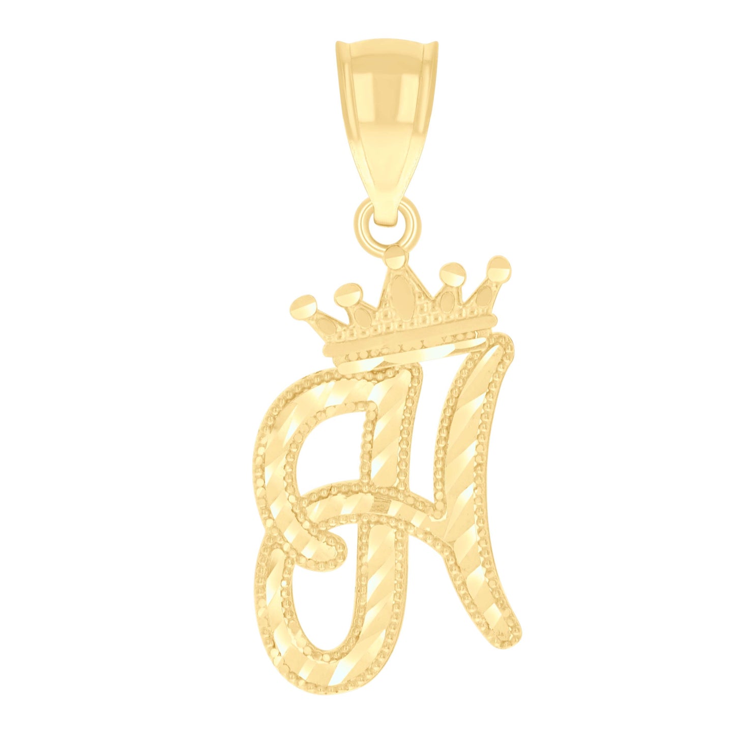 10K Yellow Gold Unisex Crown Alphabet Initial Charm Pendant
