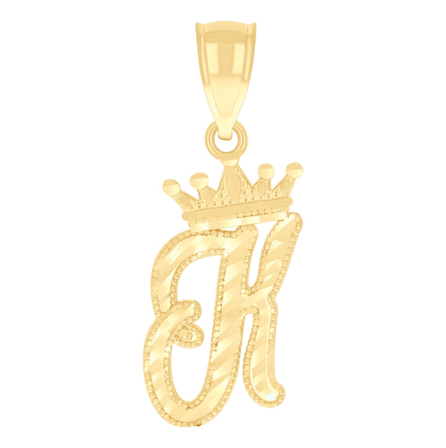 10K Yellow Gold Unisex Crown Alphabet Initial Charm Pendant