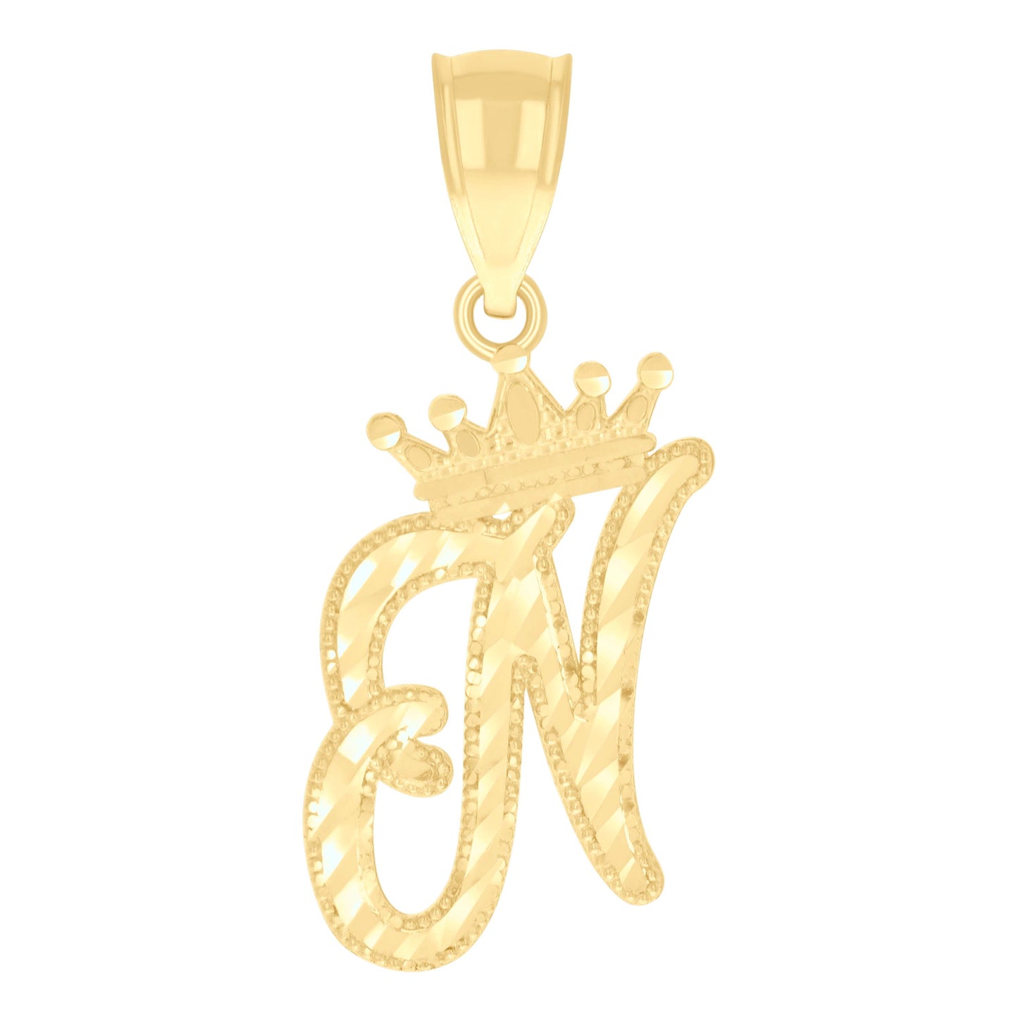 10K Yellow Gold Unisex Crown Alphabet Initial Charm Pendant