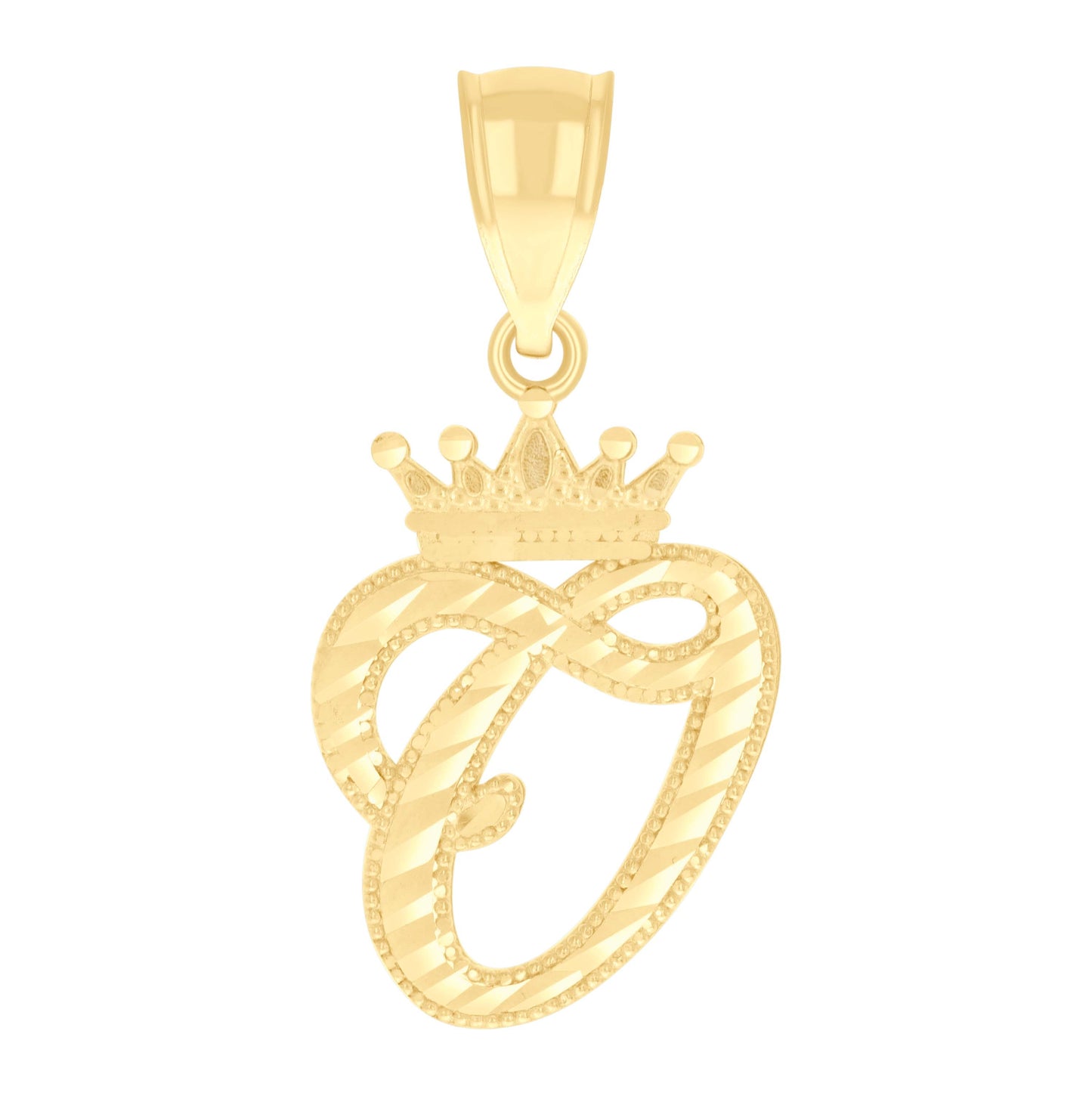 10K Yellow Gold Unisex Crown Alphabet Initial Charm Pendant