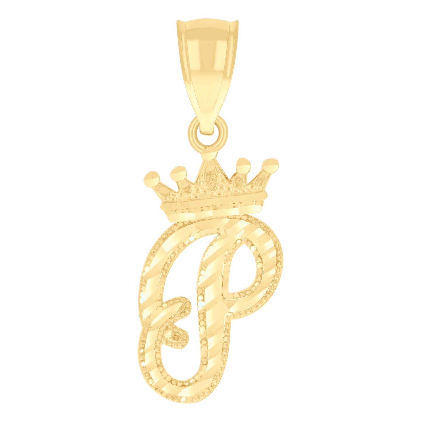 10K Yellow Gold Unisex Crown Alphabet Initial Charm Pendant