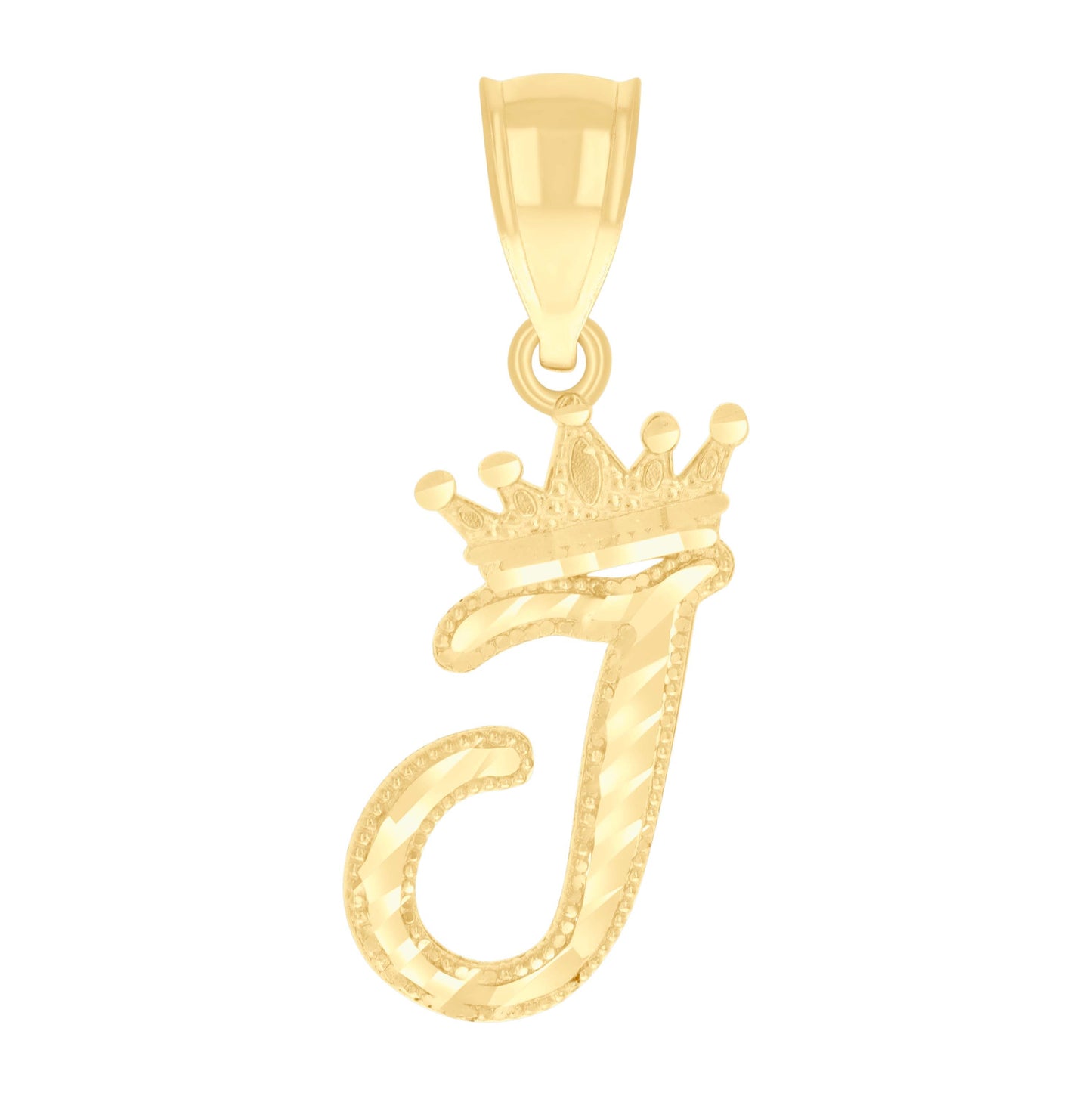 10K Yellow Gold Unisex Crown Alphabet Initial Charm Pendant