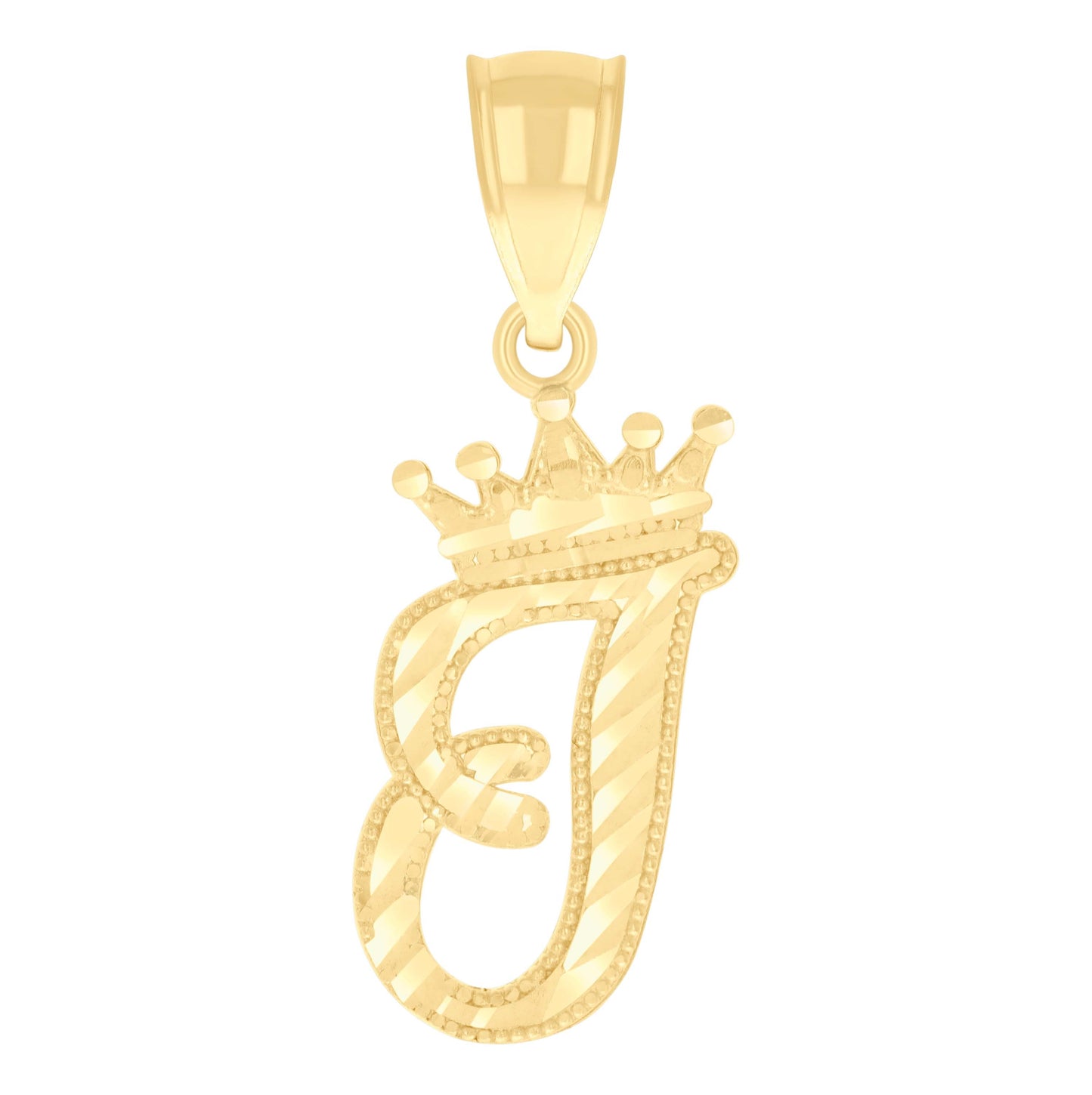 10K Yellow Gold Unisex Crown Alphabet Initial Charm Pendant