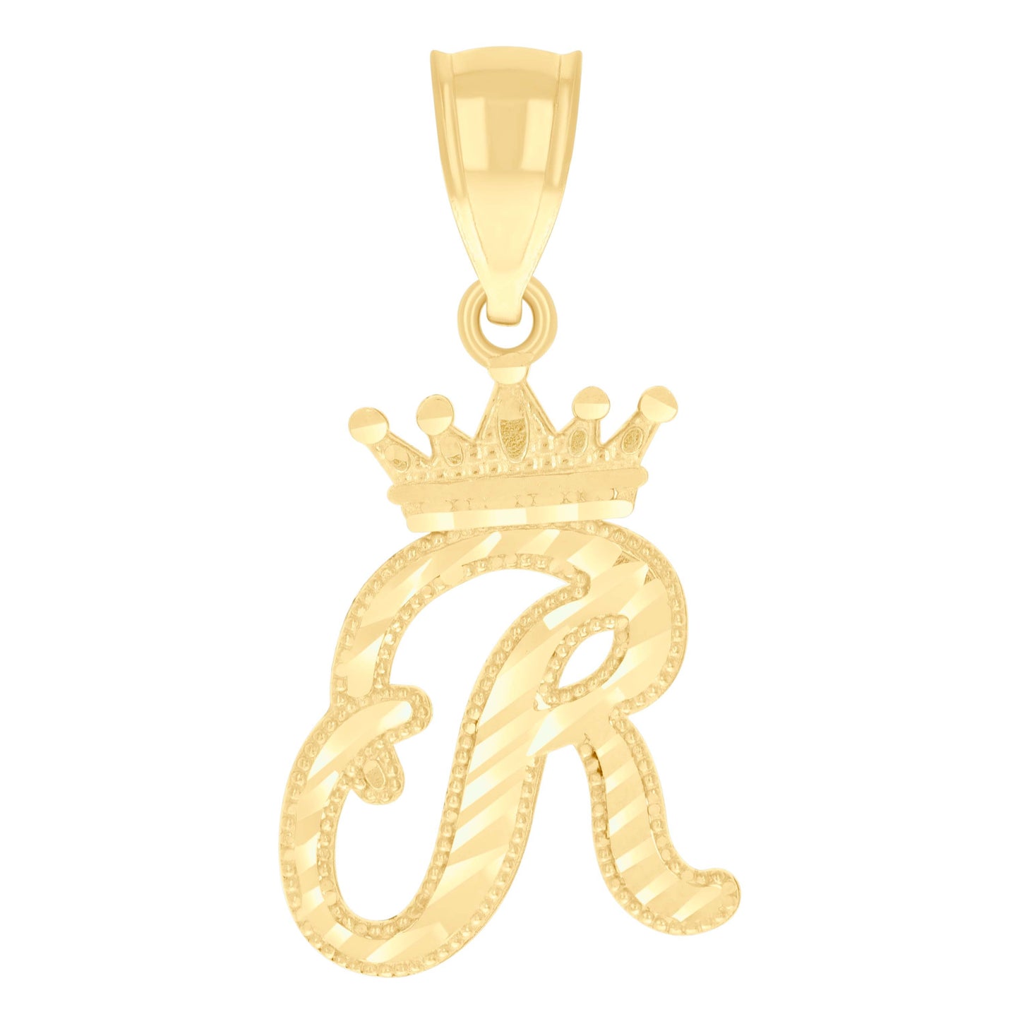 10K Yellow Gold Unisex Crown Alphabet Initial Charm Pendant