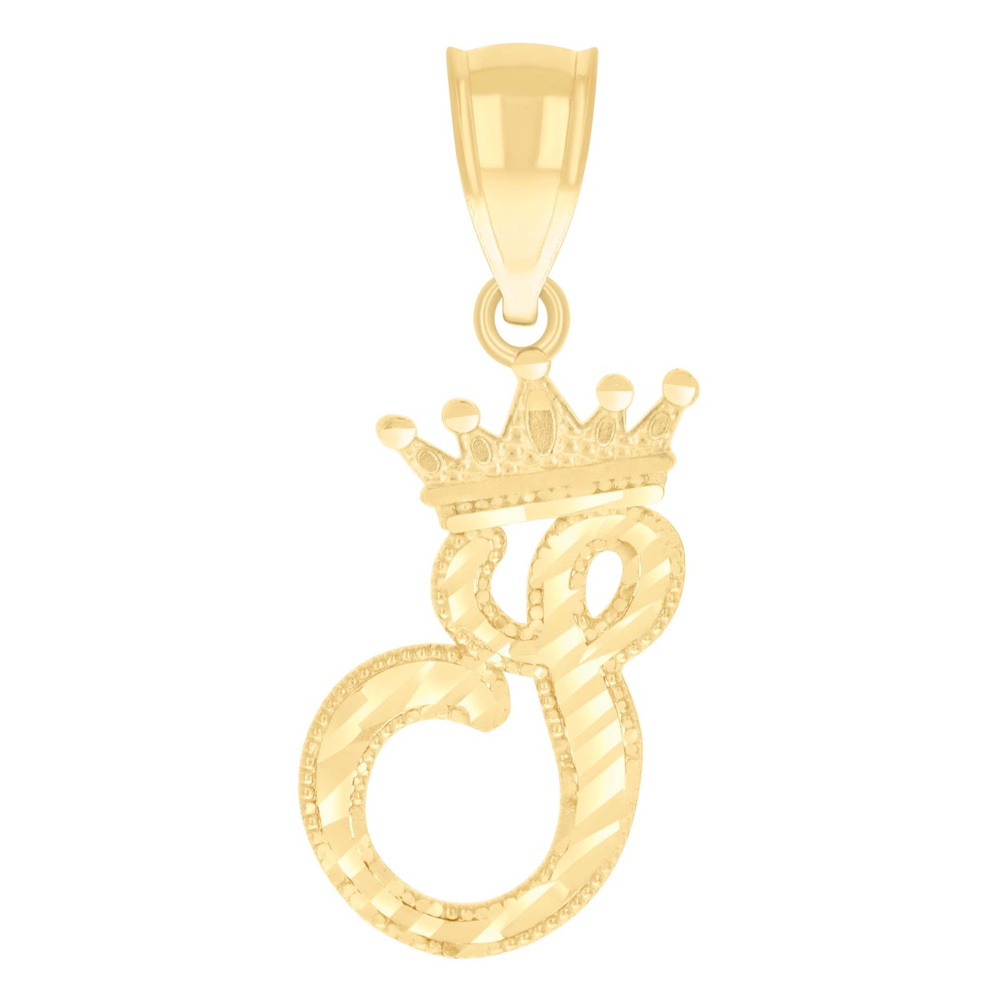 10K Yellow Gold Unisex Crown Alphabet Initial Charm Pendant