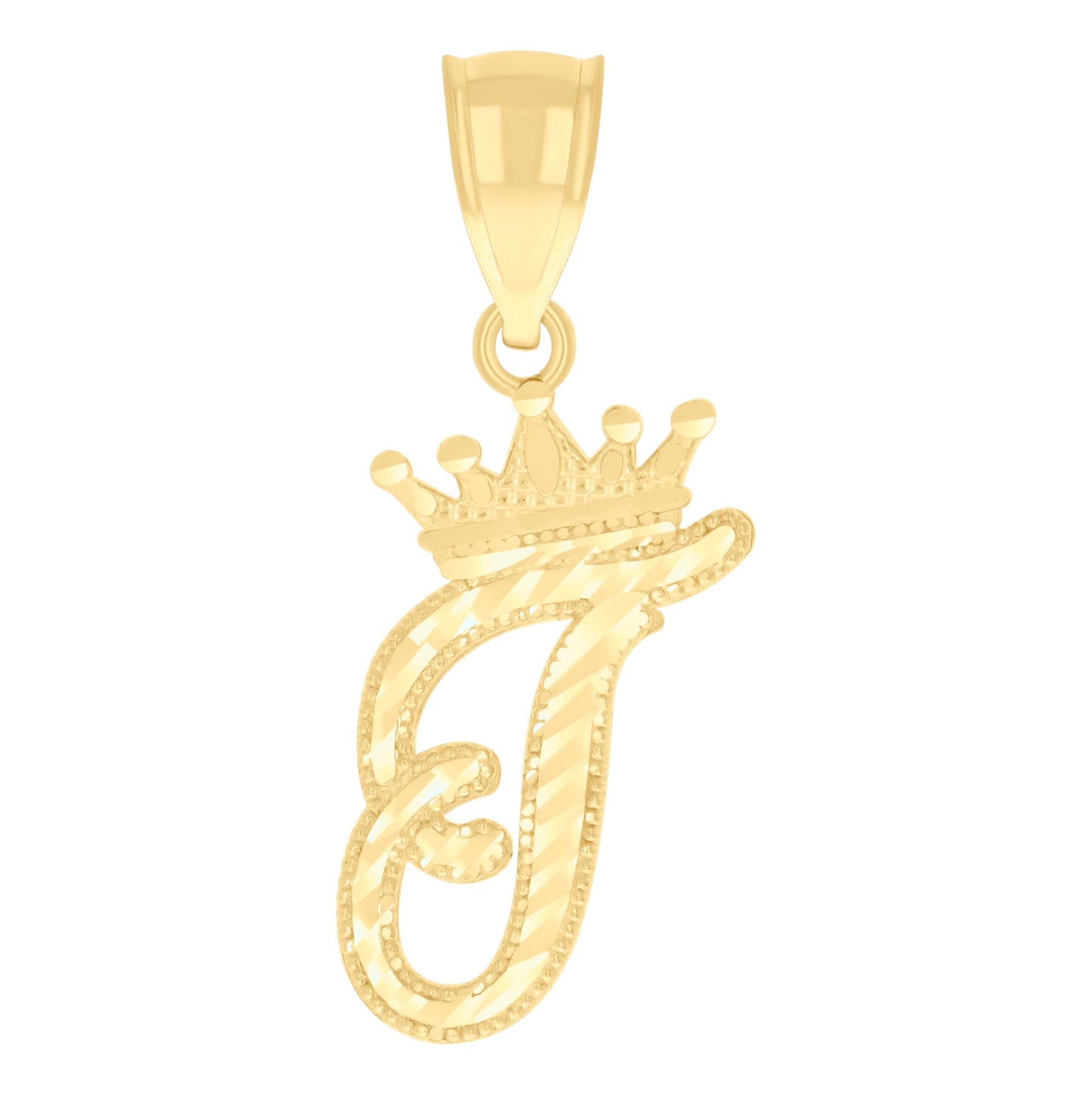 10K Yellow Gold Unisex Crown Alphabet Initial Charm Pendant