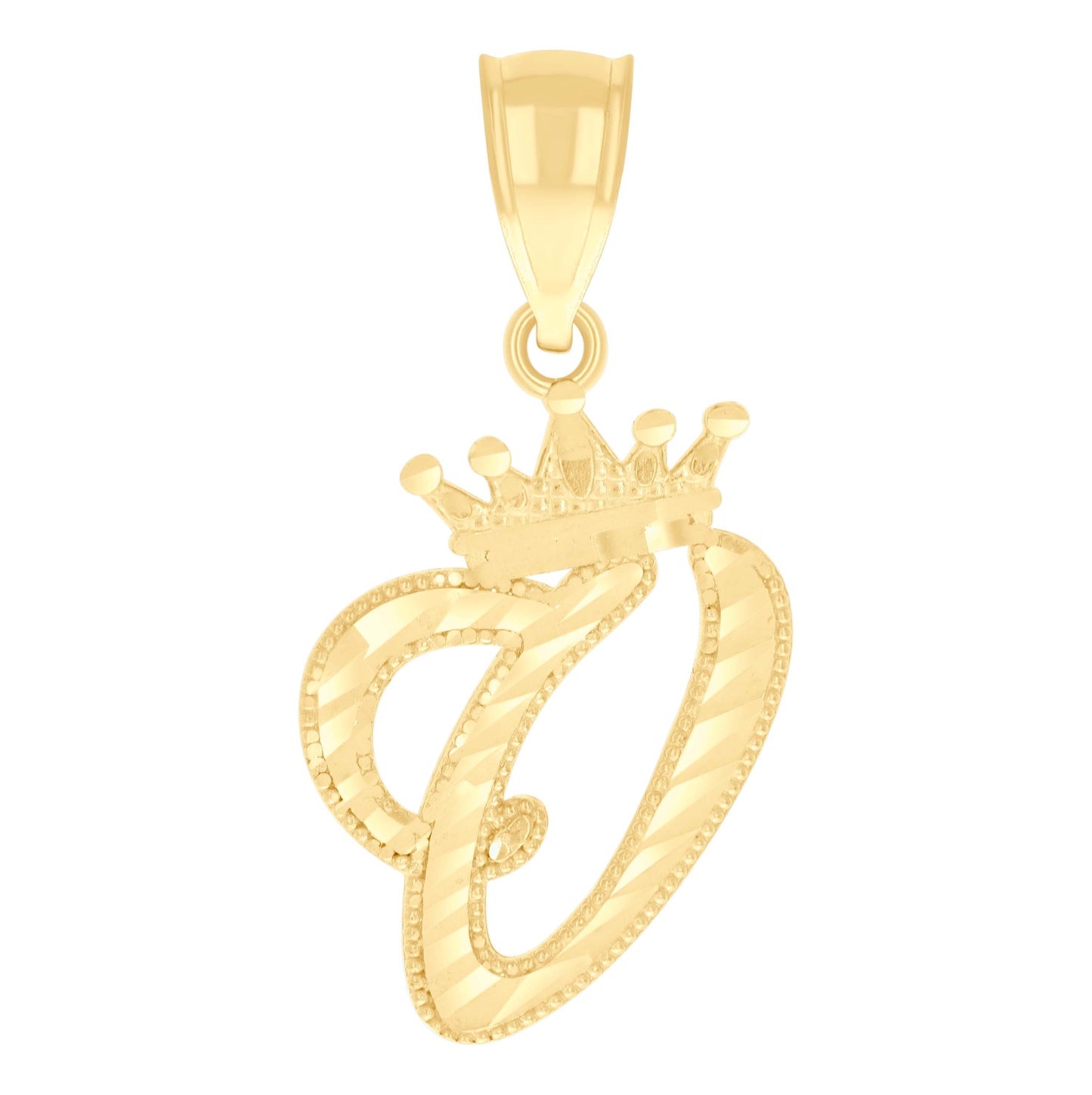 10K Yellow Gold Unisex Crown Alphabet Initial Charm Pendant