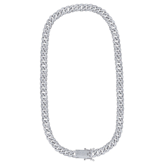 Sterling Silver Moissanite 9mm Miami Cuban Chain