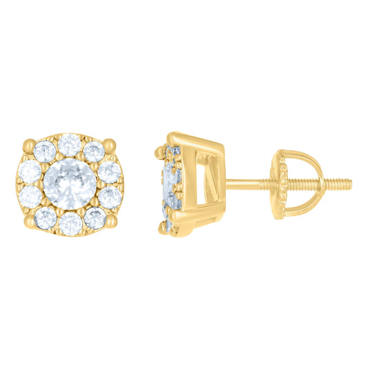 Sterling Silver Or Yellow-Tone Womens Moissanite 9mm Fashion Stud Earrings Screw Back