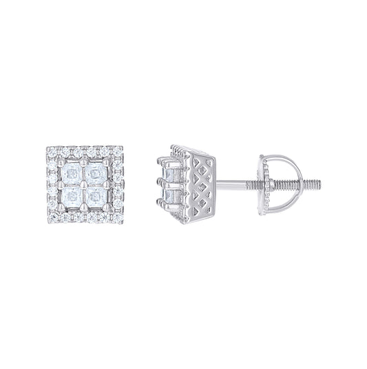 Sterling Silver Or Yellow-Tone Womens Princess-Cut Round Moissanite Square Fashion Stud Earrings
