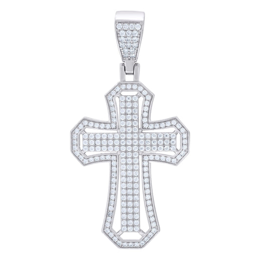 Sterling Silver Mens Moissanite 1.20 Cttw Cross Religious Pendant