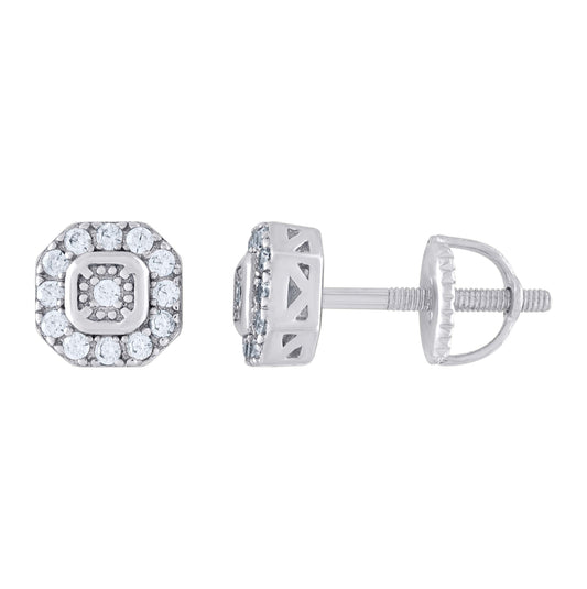 Sterling Silver Or Yellow-Tone Womens Moissanite 6.6mm Octagon Fashion Stud Earrings Screw Back