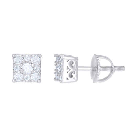 Sterling Silver Or Yellow-Tone Womens 0.33ct Moissanite Square Stud Earrings