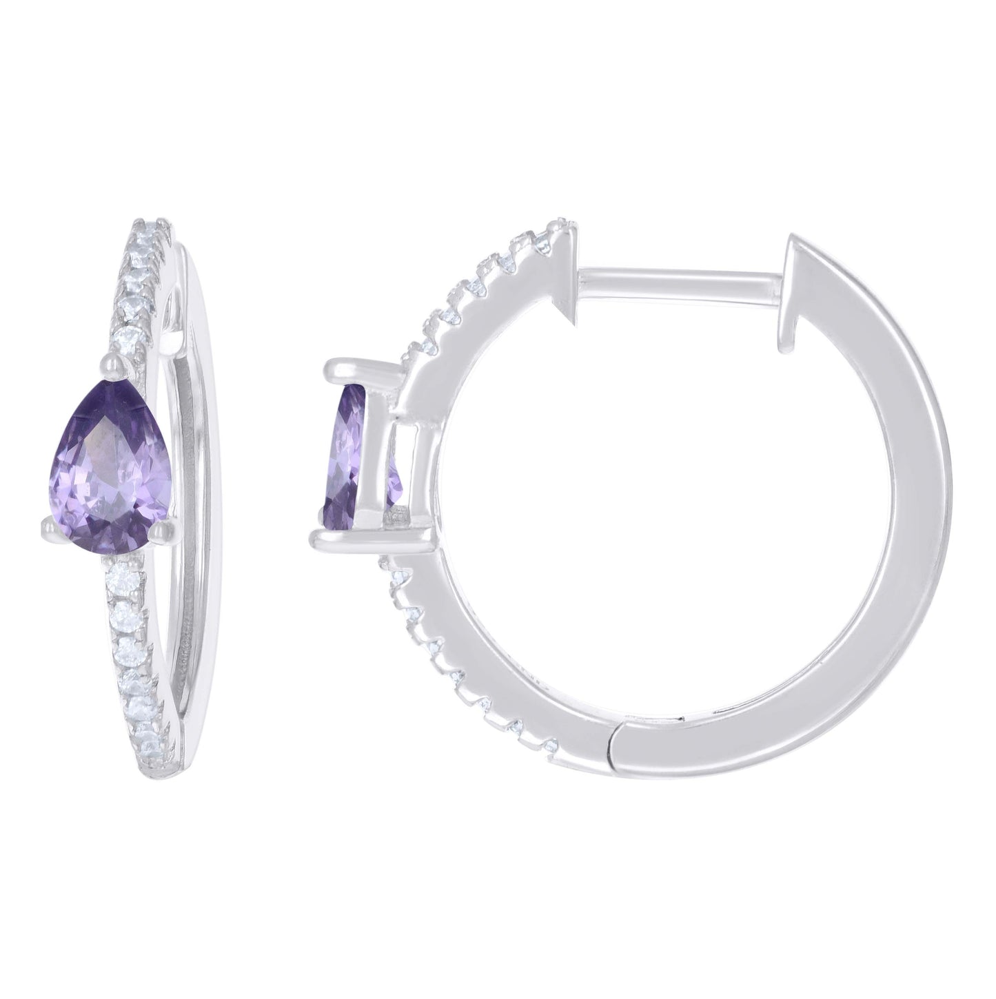 Sterling Silver Womens Cubic-Zirconia Hoop Huggies Earrings