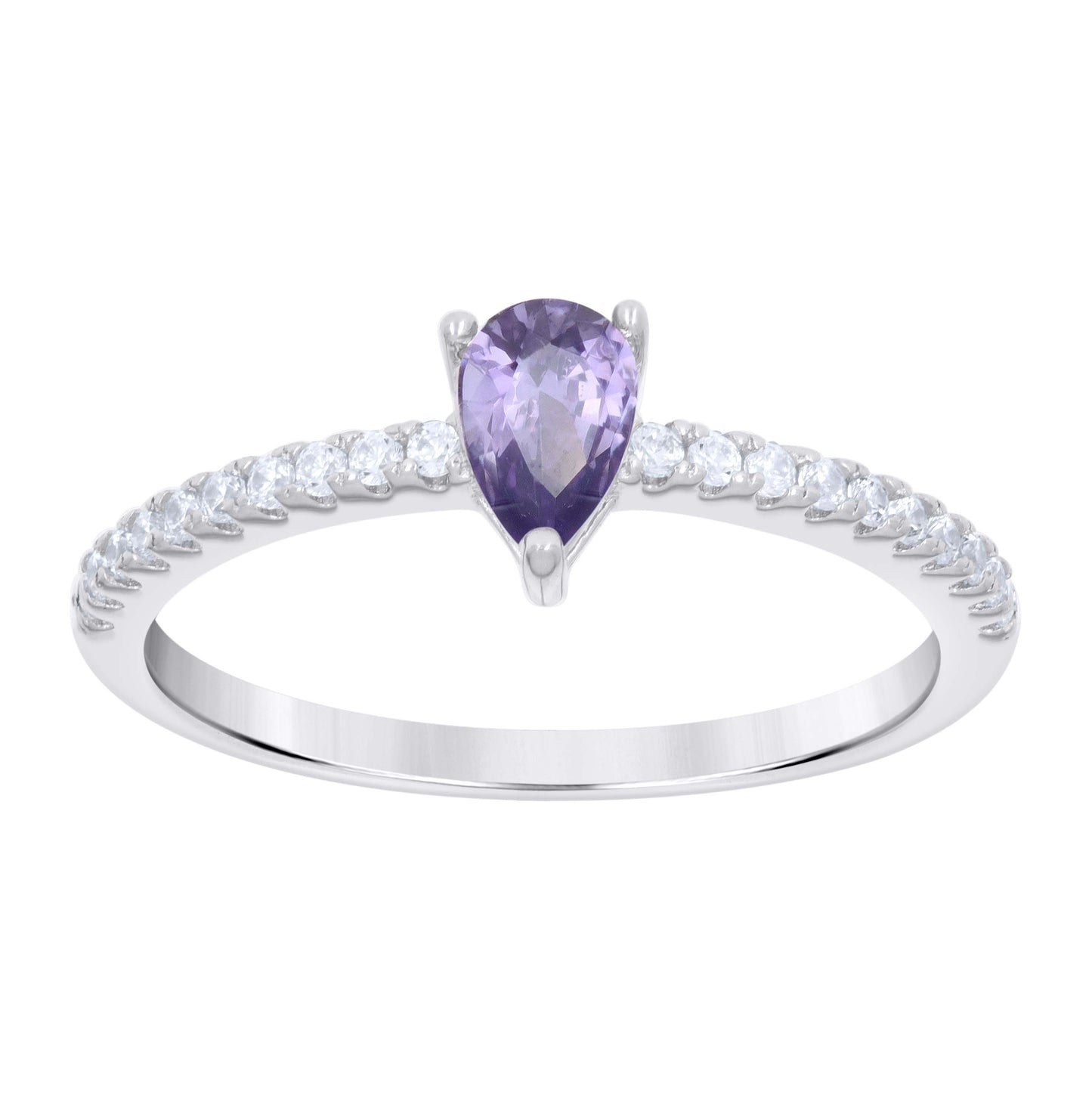Sterling Silver Womens Purple White Pear Round Cubic-Zirconia Bridal Anniversary Engagement Wedding Ring