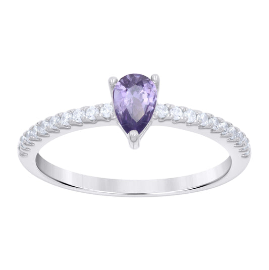 Sterling Silver Womens Purple White Pear Round Cubic-Zirconia Bridal Anniversary Engagement Wedding Ring