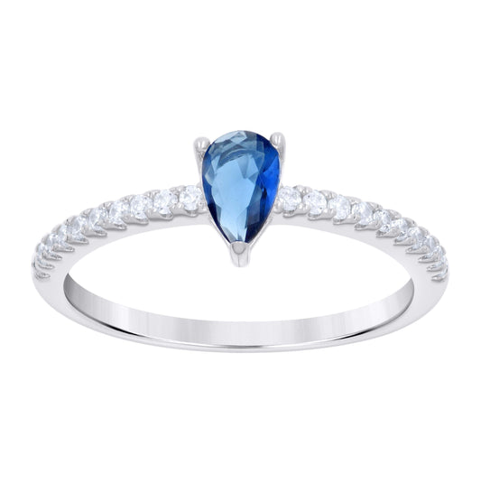 Sterling Silver Womens Blue White Pear Round Cubic-Zirconia Bridal Anniversary Engagement Wedding Ring