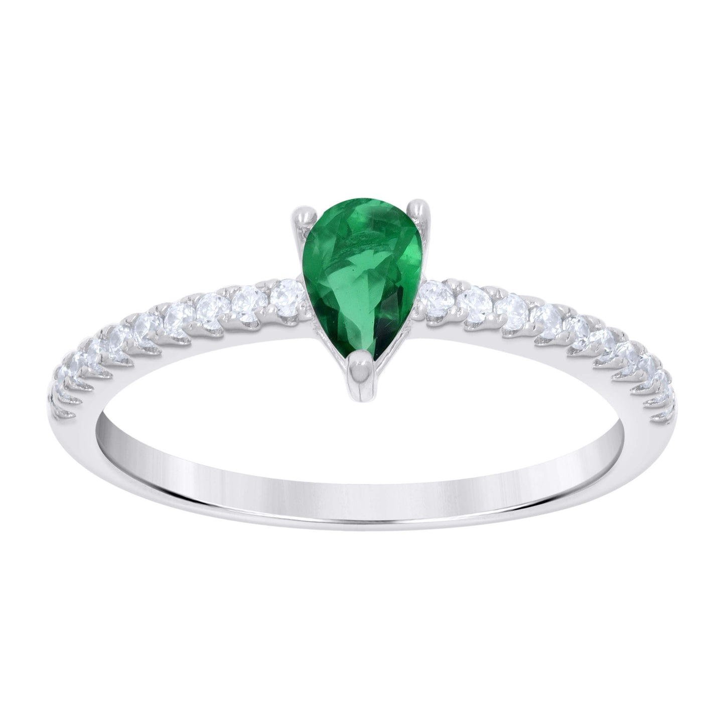 Sterling Silver Womens Green White Pear Round Cubic-Zirconia Bridal Anniversary Engagement Wedding Ring
