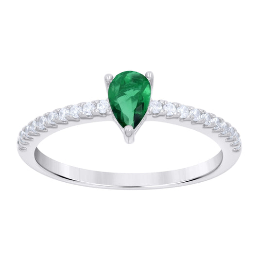 Sterling Silver Womens Green White Pear Round Cubic-Zirconia Bridal Anniversary Engagement Wedding Ring