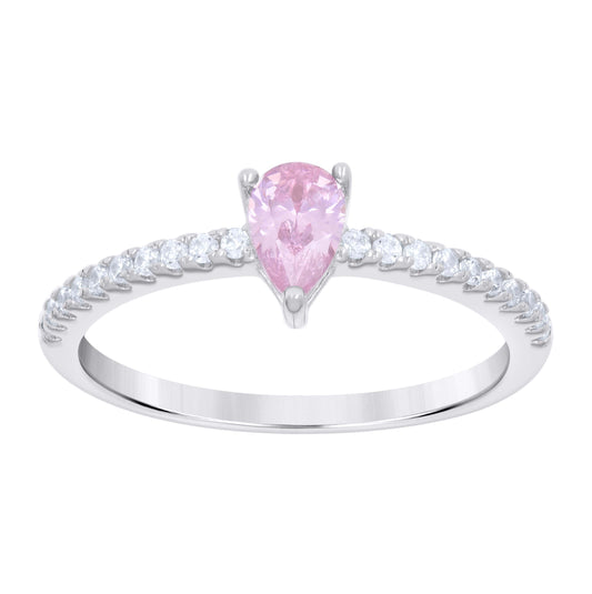 Sterling Silver Womens Pink White Pear Round Cubic-Zirconia Bridal Anniversary Engagement Wedding Ring