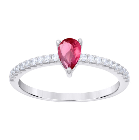 Sterling Silver Womens Red White Pear Round Cubic-Zirconia Bridal Anniversary Engagement Wedding Ring