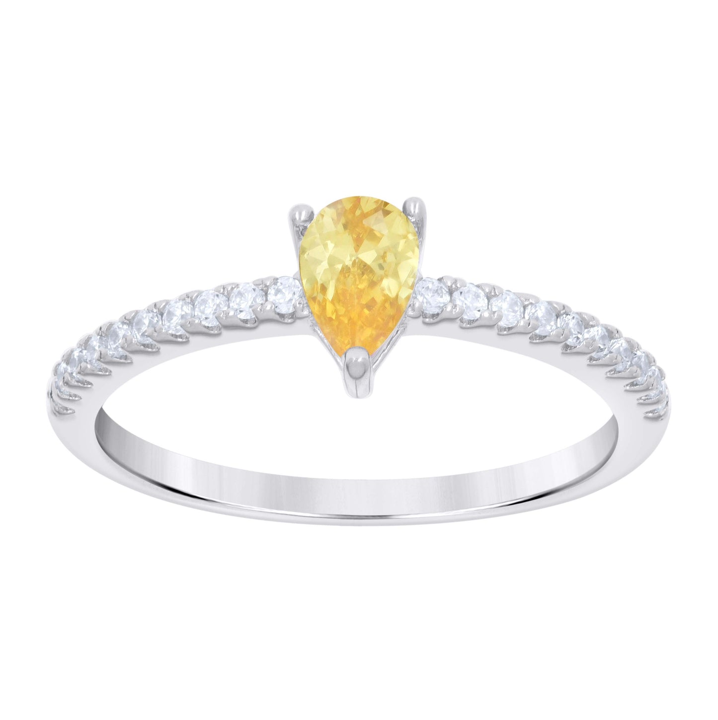 Sterling Silver Womens Yellow White Pear Round Cubic-Zirconia Bridal Anniversary Engagement Wedding Ring