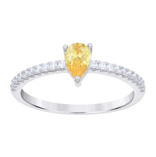Sterling Silver Womens Yellow White Pear Round Cubic-Zirconia Bridal Anniversary Engagement Wedding Ring
