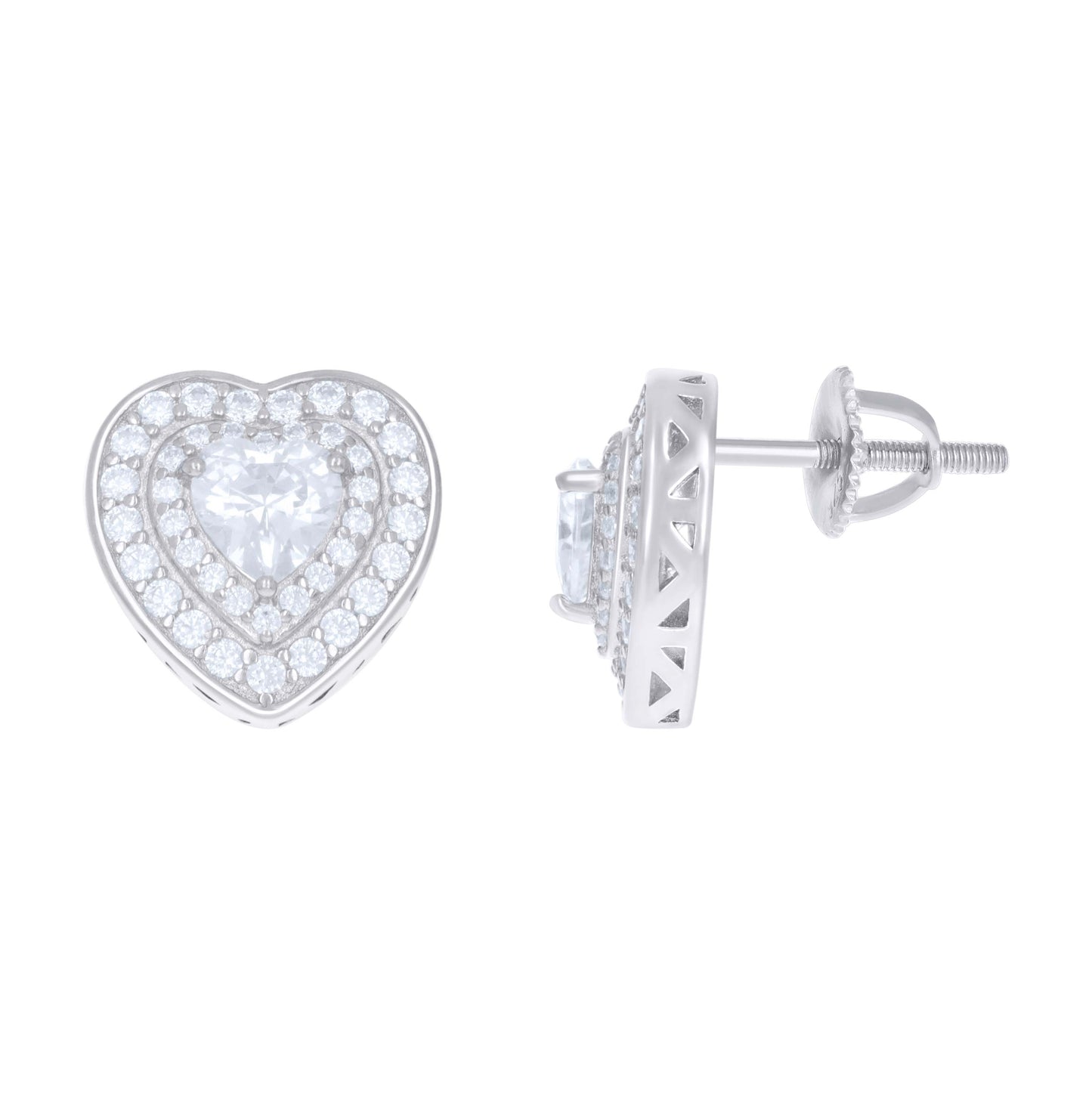 Sterling Silver Womens Cubic-Zirconia Heart Stud Earrings