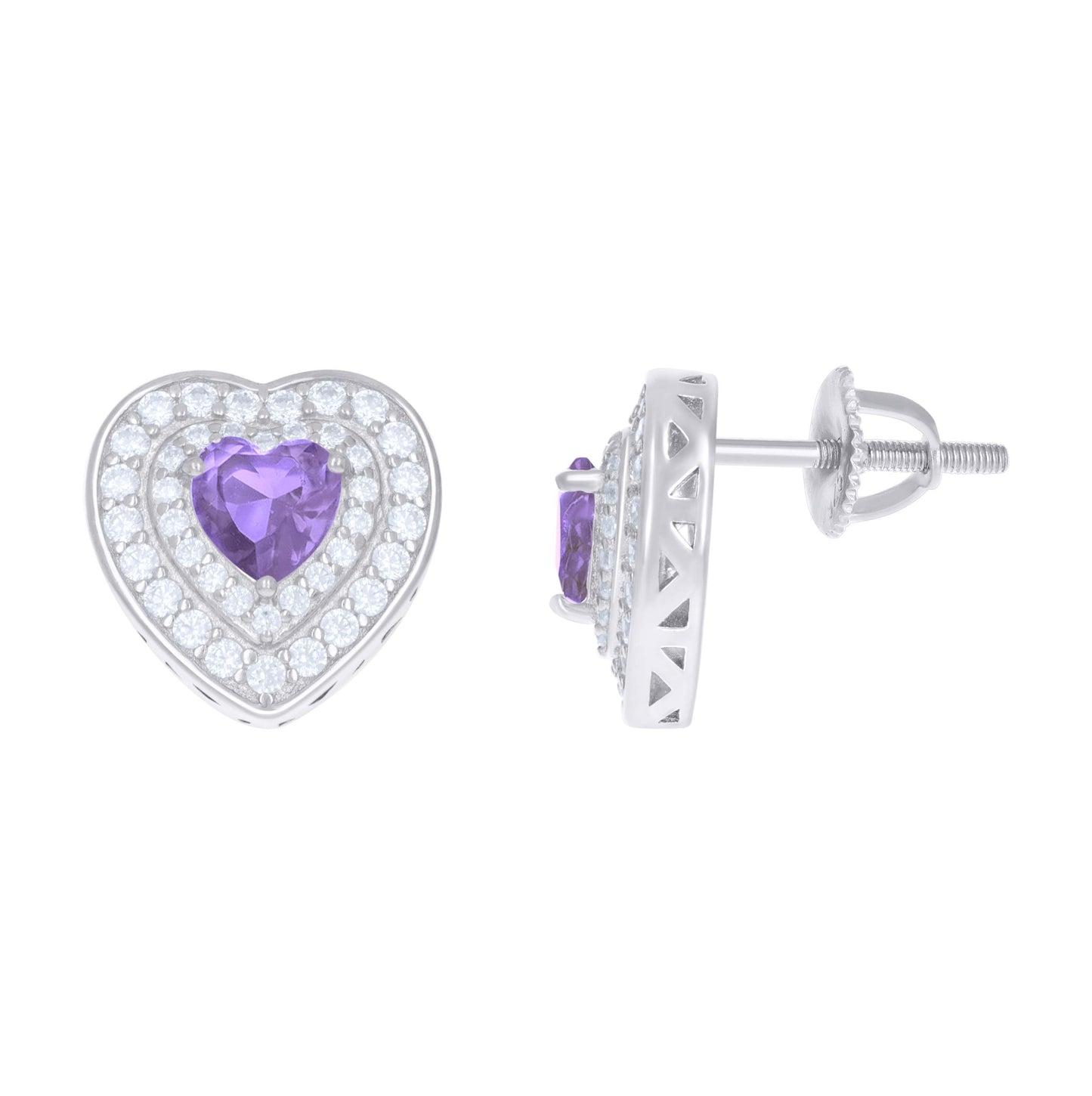 Sterling Silver Womens Cubic-Zirconia Heart Stud Earrings