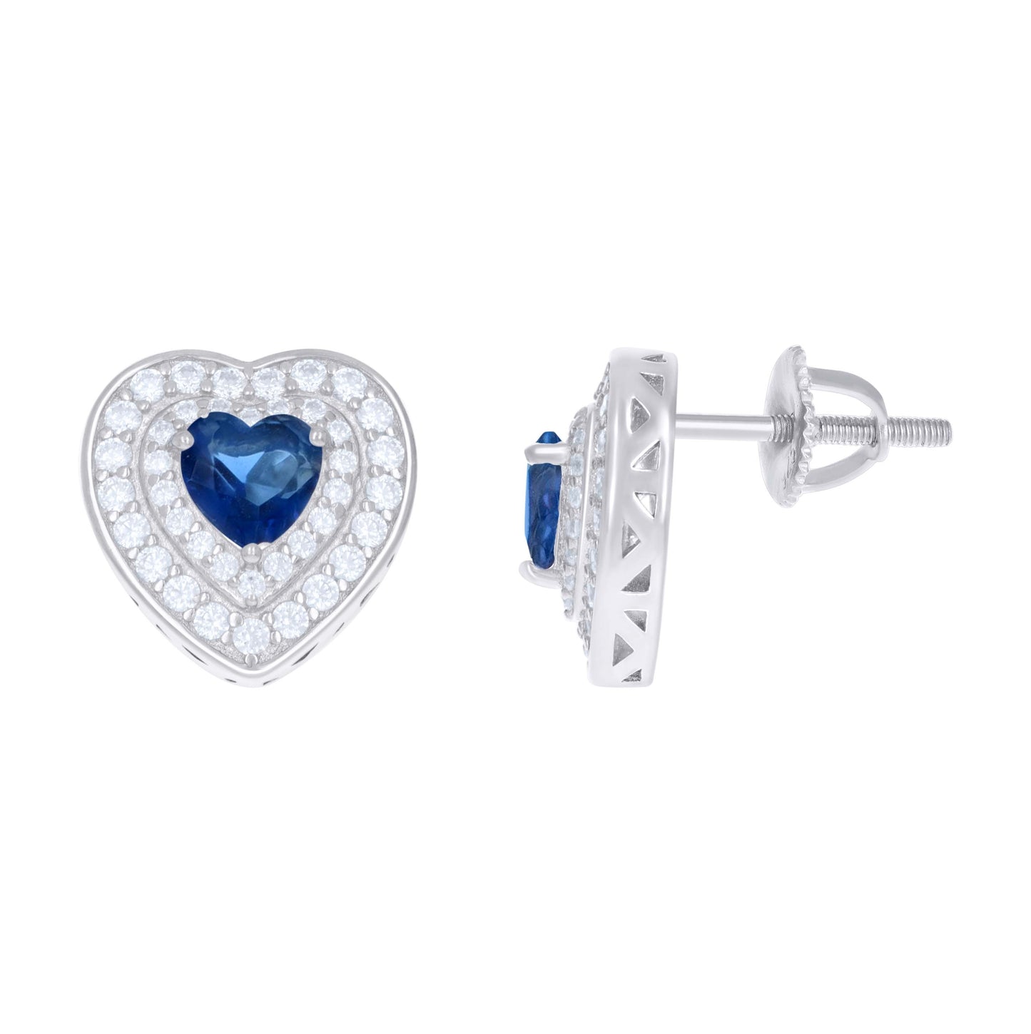 Sterling Silver Womens Cubic-Zirconia Heart Stud Earrings