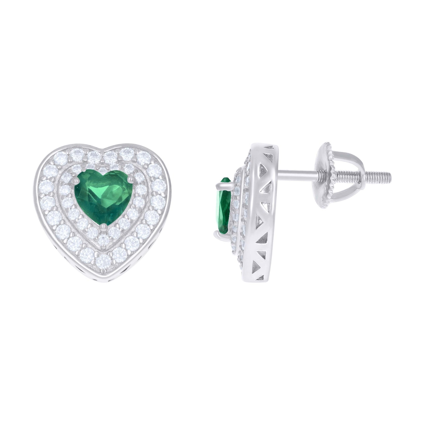 Sterling Silver Womens Cubic-Zirconia Heart Stud Earrings